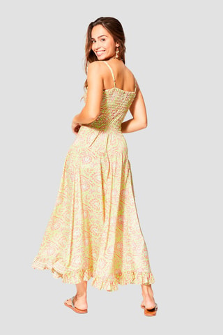 Robe longue - Jaune, rose et gris