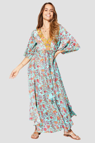 Robe longue - Jaune, rose et turquoise