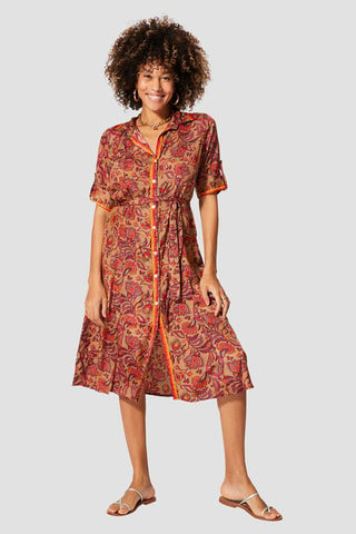 Robe chemise - Beige, bordeaux et orange