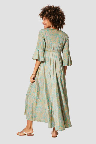 Robe longue - Beige, turquoise et gris