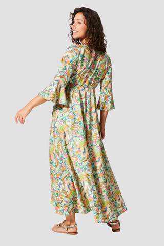 Robe empire longue - Turquoise, vert et orange