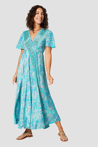 Robe longue - Turquoise, bleu et gris