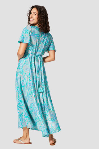 Robe longue - Turquoise, bleu et gris