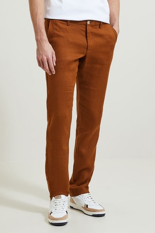 Pantalón recto de lino - Camel