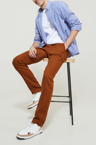 Pantalón recto de lino - Camel