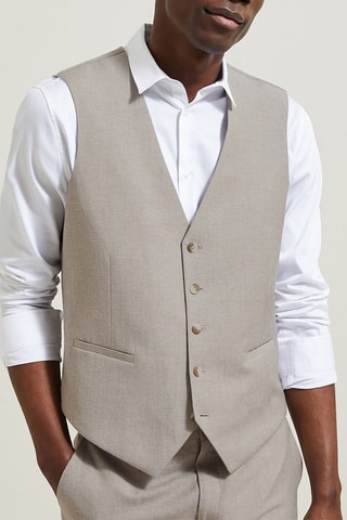 Chaleco de traje slim fit de lino - Beige