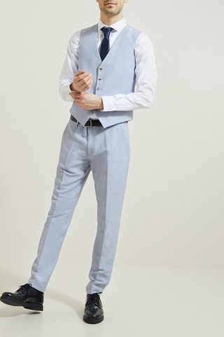 Chaleco de traje slim fit de lino - Azul