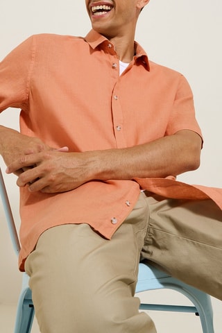 Camisa corta regular fit de lino - Naranja