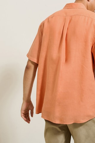 Camisa corta regular fit de lino - Naranja