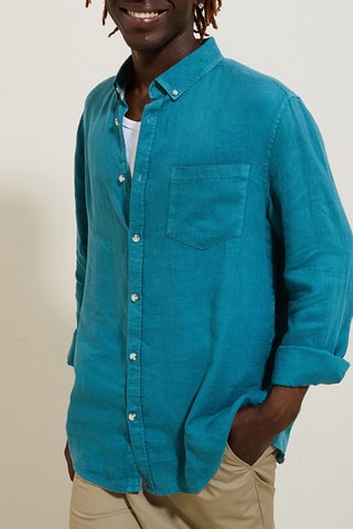 Camisa regular fit de lino - Turquesa