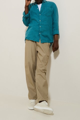 Camisa regular fit de lino - Turquesa