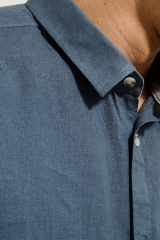 Camisa corta regular fit de lino - Azul