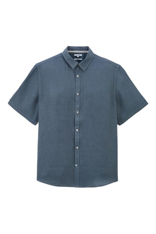 Camisa corta regular fit de lino - Azul