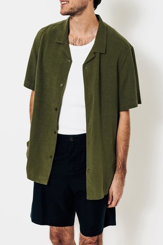Camisa regular fit de ramio - Caqui