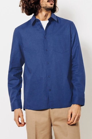 Camisa regular fit de lino - Azul rey