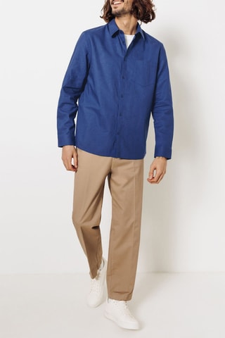 Camisa regular fit de lino - Azul rey