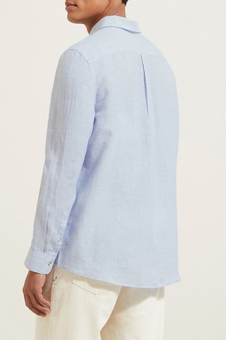 Camisa regular fit de lino - Azul