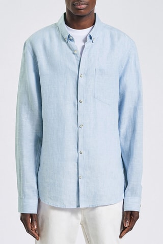 Camisa regular fit de lino - Azul
