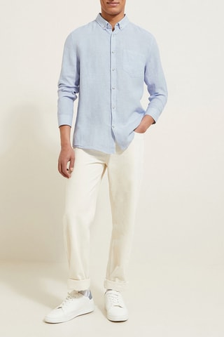 Camisa regular fit de lino - Azul
