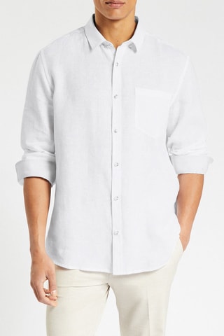 Camisa regular fit de lino - Blanco