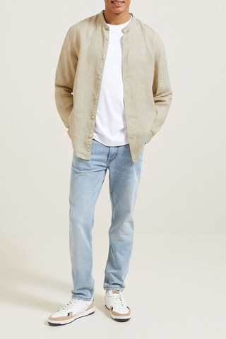 Camisa regular fit de lino - Beige