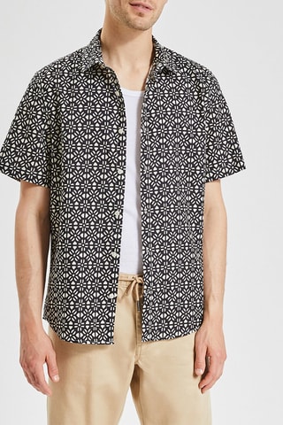 Camisa regular fit de lino - Negro