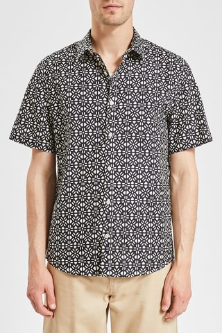 Camisa regular fit de lino - Negro