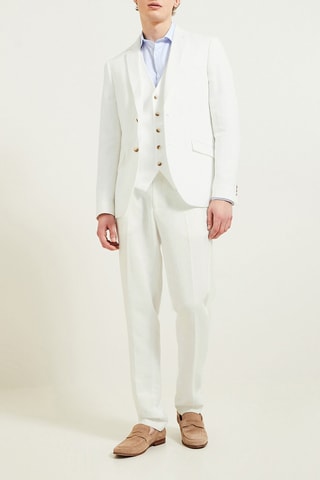 Pantalón de traje slim fit de lino - Blanco