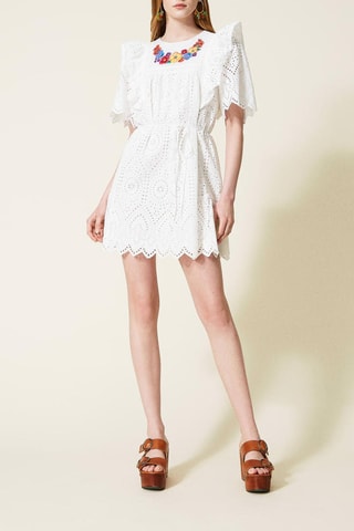 Vestido evasé con bordado inglés - Twinset - Blanco