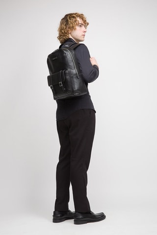 Mochila de piel Cesare - Negro y plateado