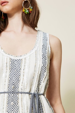 Vestido recto de lino - Twinset - Blanco