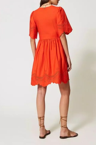 Vestido evasé con bordado inglés - Twinset - Naranja