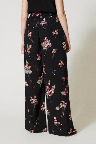Pantalón palazzo de tiro alto - Twinset - Negro, verde y rosa