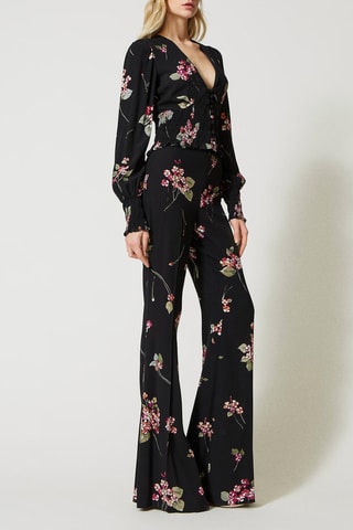 Pantalón palazzo de tiro alto - Twinset - Negro, verde y rosa