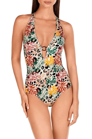 Maillot 1 pièce coques - Beige et vert - Dolores Cortés