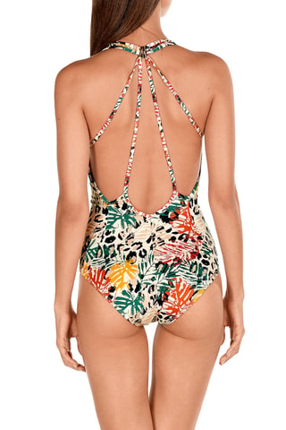 Maillot 1 pièce coques - Beige et vert - Dolores Cortés