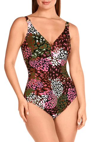 Maillot 1 pièce coques - Kaki et rose - Dolores Cortés