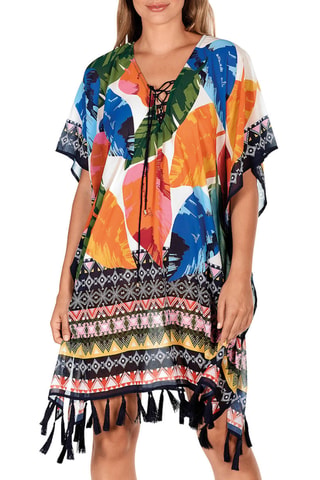 Caftan de plage - Bleu et noir - Dolores Cortés