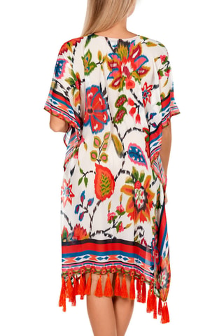 Caftan de plage - Blanc et orange - Dolores Cortés