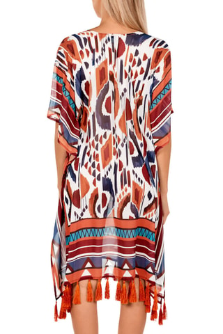 Caftan de plage - Blanc et orange - Dolores Cortés