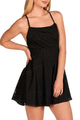 Robe de plage en broderie anglaise - Noir - Lola