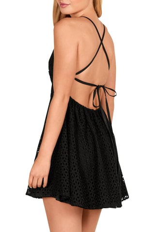 Robe de plage en broderie anglaise - Noir - Lola