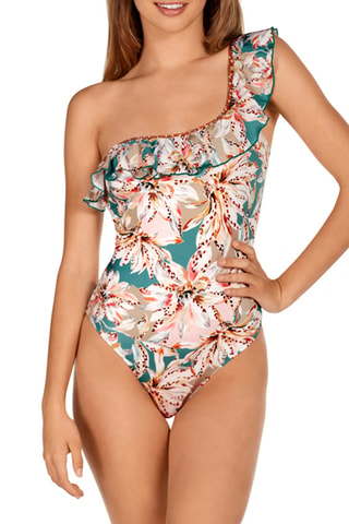 Maillot 1 pièce asymétrique - Beige et vert - Lola