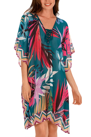 Caftan - Bleu canard et rouge - Tamouré