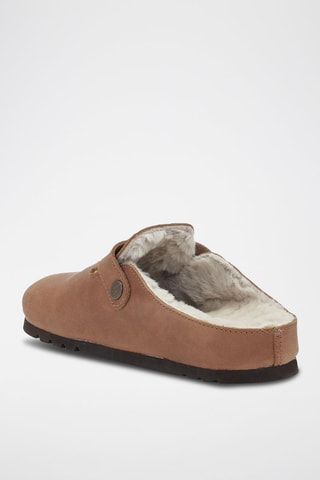 Sabots fourrés en cuir Grace Camel