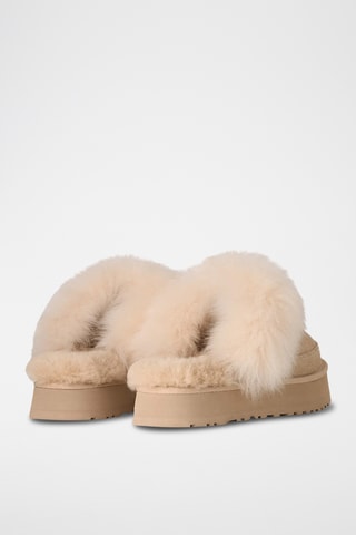 Pantoufles fourrées plateformes en cuir Disquette Chalet - Beige