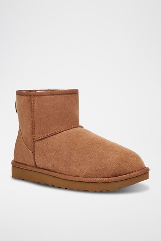 Bottines fourrées de randonnée en cuir de mouton nubuck Classic Mini II - Camel