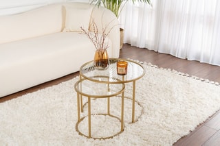 2 tables gigognes en verre Aurum - 42 x 39 x 42 / 60 x 43 x 60 cm