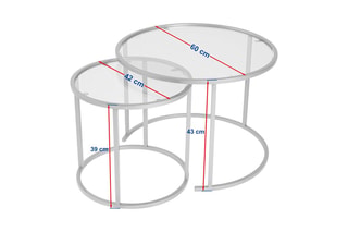 2 tables gigognes en verre Aurum - 42 x 39 x 42 / 60 x 43 x 60 cm