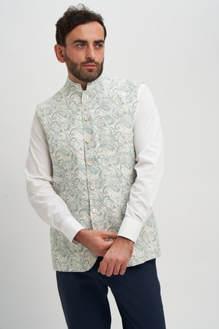 Chaleco de traje de lino - Blanco y azul